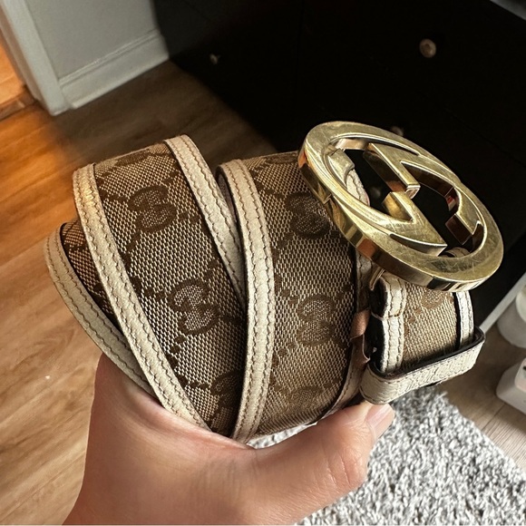 Authentic Vintage Gucci Beige and Gold Women's Belt - Picture 3 of 4